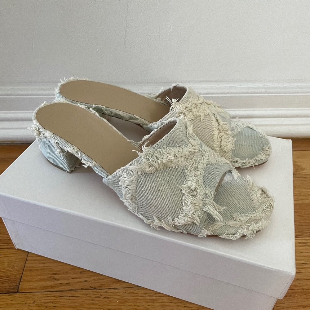 Maryam Nassir Zadeh Agatha slides | MNZ denim low heel mules 40 8 8.5 9